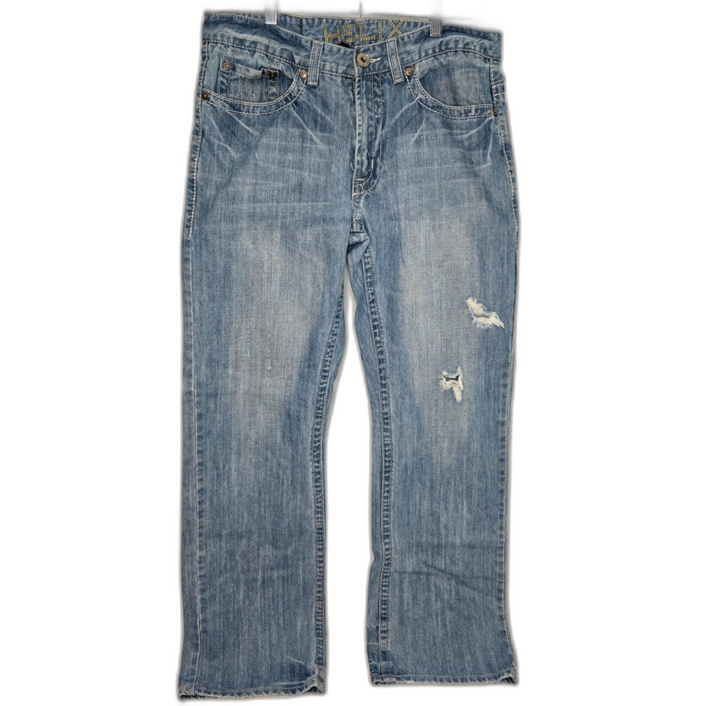 Vintage Helix Distressed Bootcut Jeans | Men's Size 34x32 | Light Wash Blue